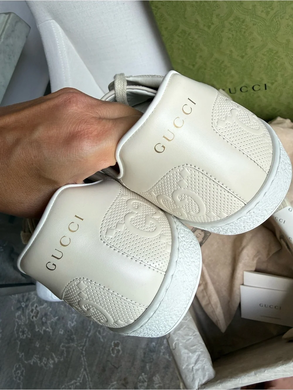 Gucci Off-White Perforated Leather Low-Top Sneakers